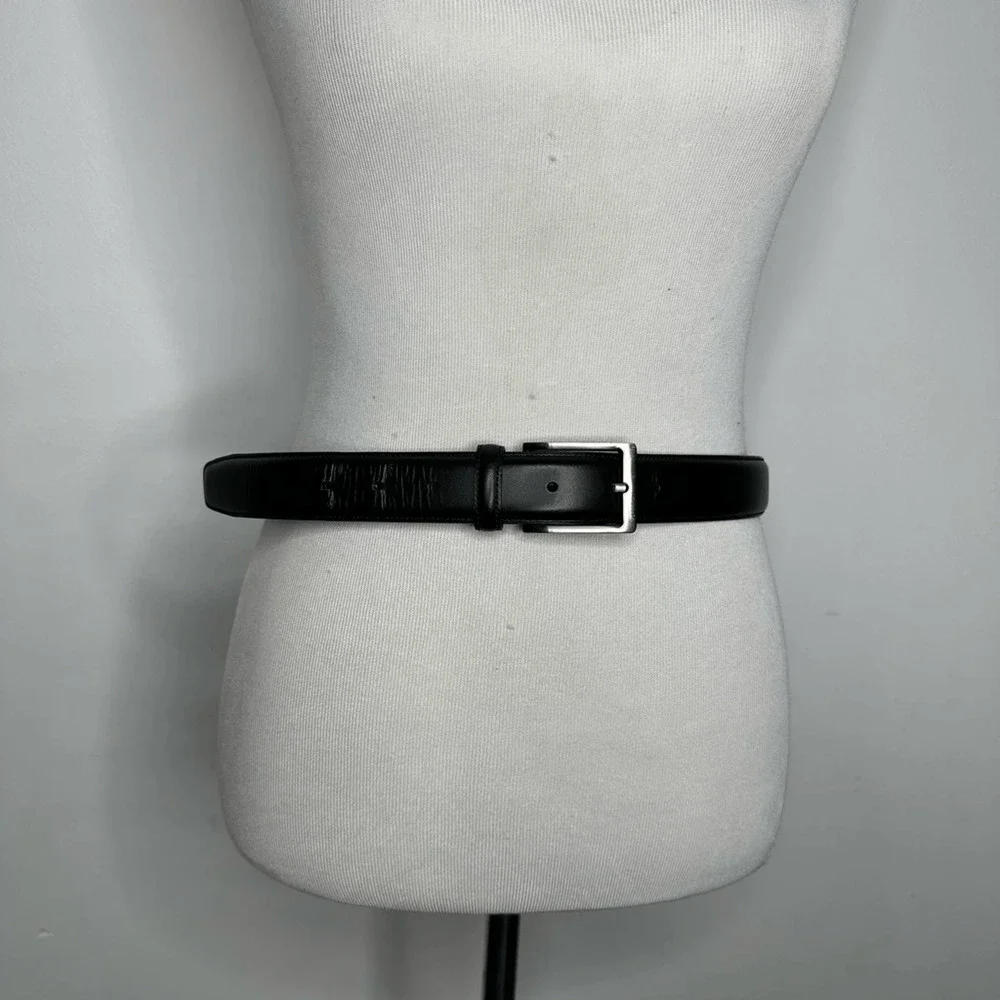 PENGUIN Black LEATHER Dress belt smooth silver hardware HN32051 Men's 32